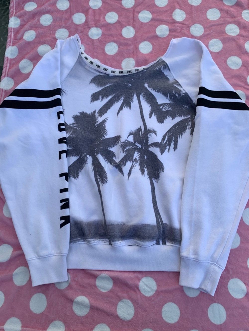 PINK Victoria's Secret White Palm Tree Graphic Crewneck Sweatshirt